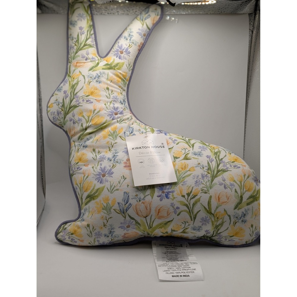 Kirkton House Easter Bunny Floral Decorative Pillow 17x20 Cotton Spring Decor
